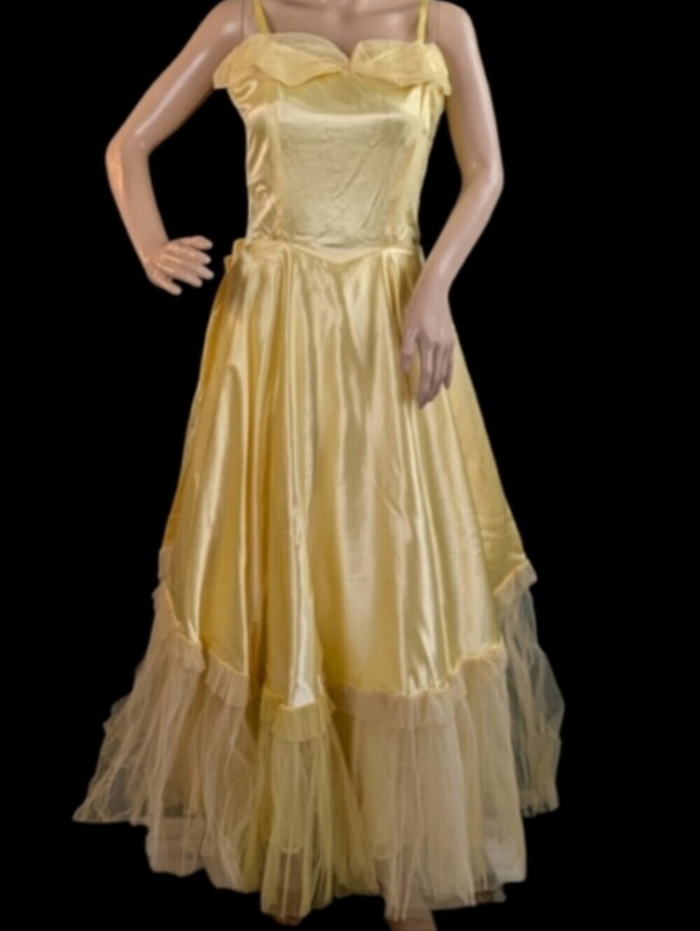 Vintage 1940s Yellow Satin Prom Dress, Very Disney Princess-y! For Kitty Rescue!